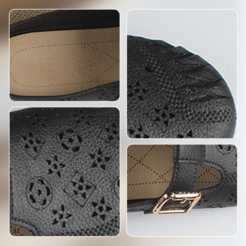 Dámské pantofle s kulatou hlavou a dutými vyřezávanými květinami na nízkém podpatku