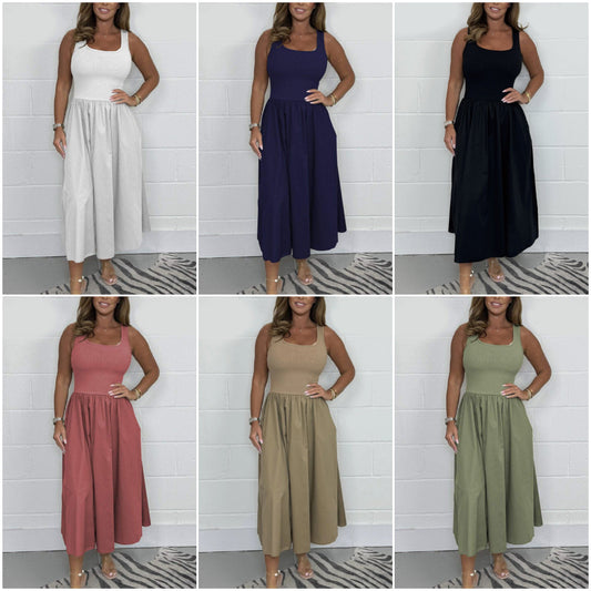 2025🌷Dámské ležérní jednobarevné šaty bez rukávů