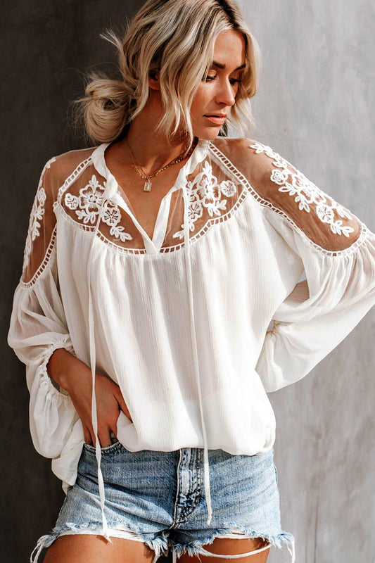 Dámská jednobarevná šifonová košile s volným výstřihem do V, sexy krajková košile