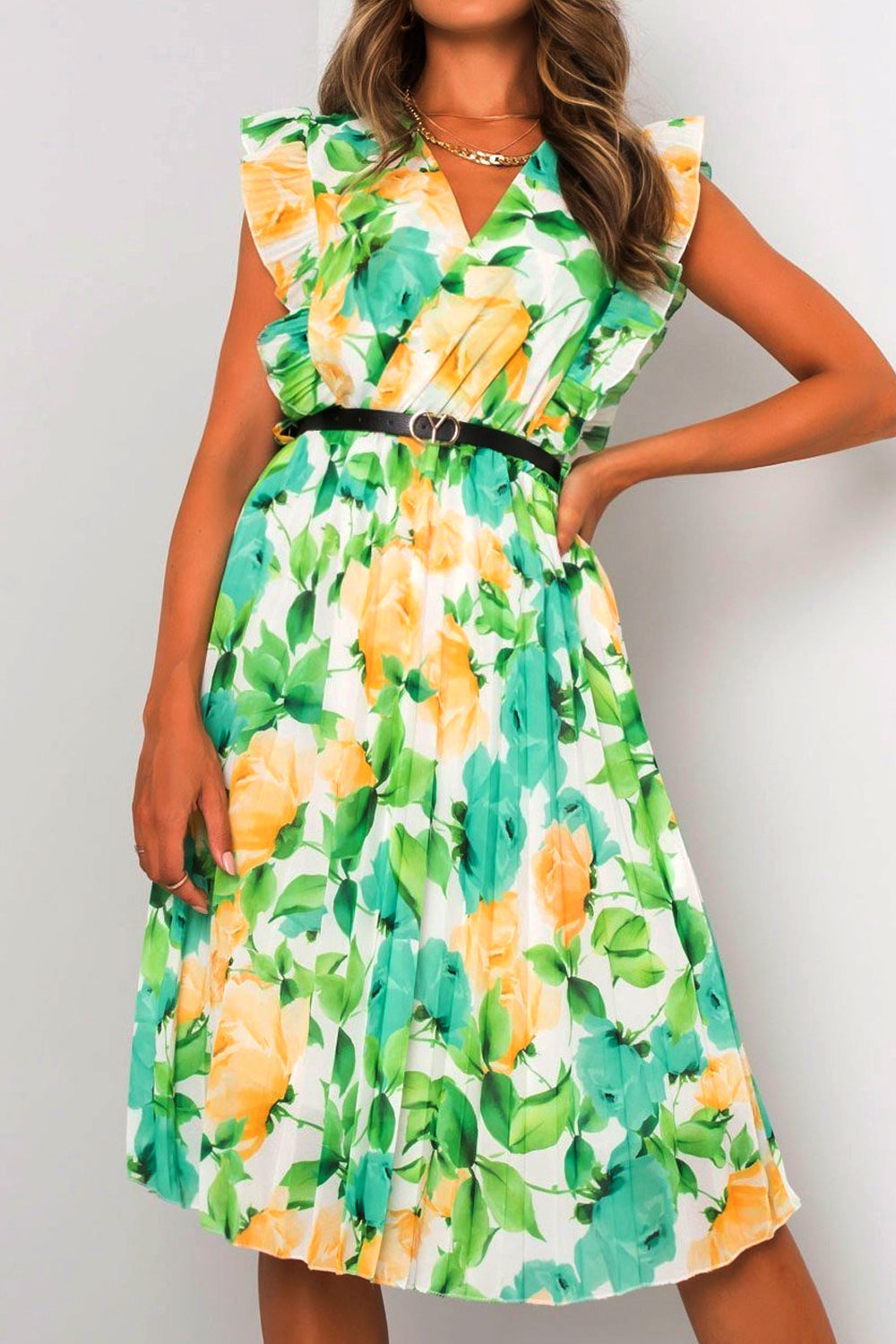 Dámské neformální šaty s květinovým potiskem v pase