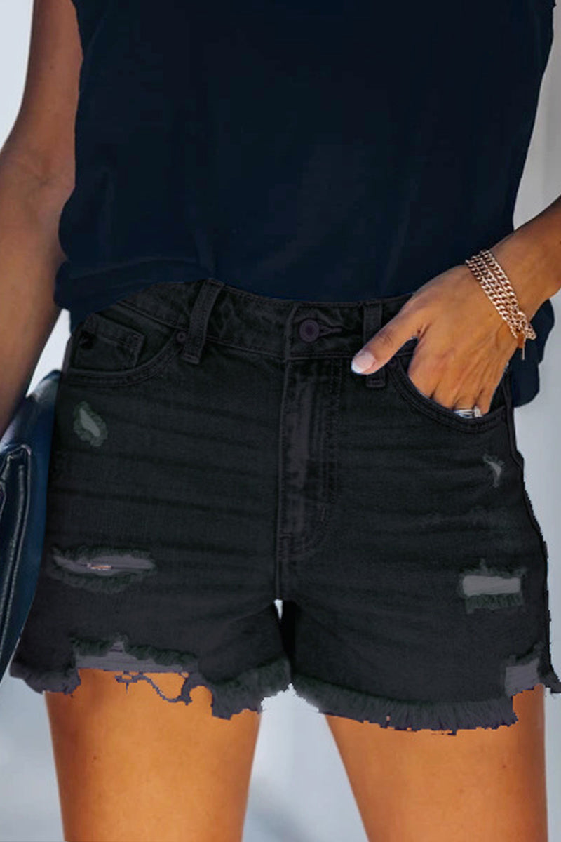 Dámské roztrhané džínové šortky s vysokým pasem