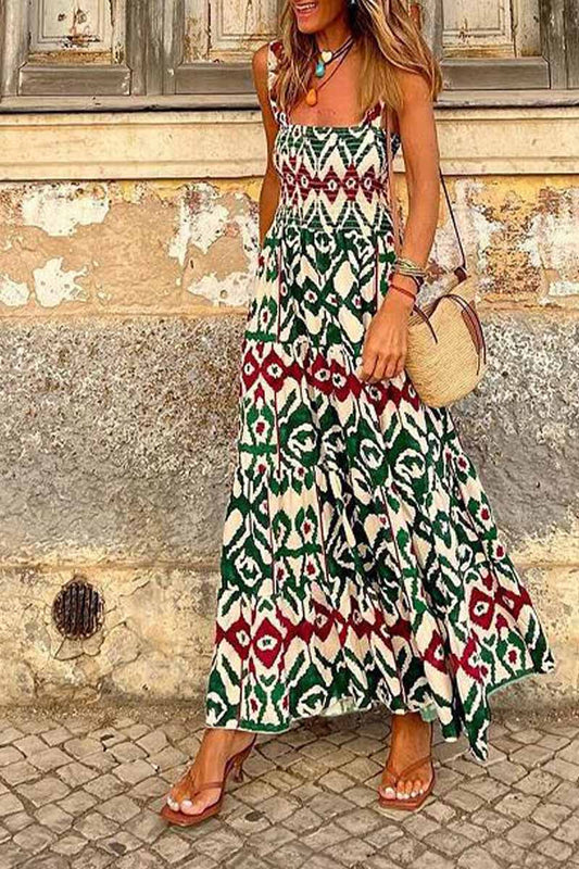 Dámské extra plážové maxi šaty s bohémským potiskem Halter bez zad