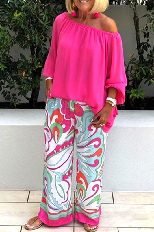 Dámské kalhoty s potiskem mimo ramena neformální obleky